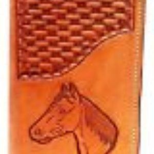 Leather ROPER WALLET - HORSE HEAD BASKET WEAVE Handmade Men Clothing Accessory